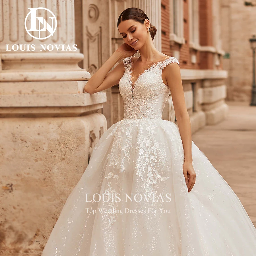 LOUIS NOVIAS-Vestido De Baile Bordado Sem Mangas, Vestidos De Casamento Elegantes, Vestido De Noiva Com Laço, Querida Talão