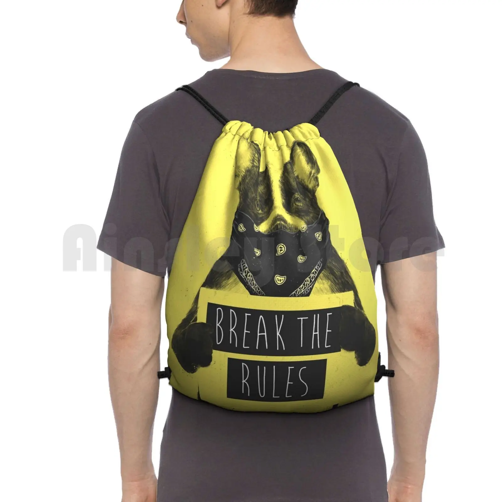 Rebel Dog ( Yellow ) Backpack Drawstring Bag Riding Climbing Gym Bag Dog Bulldog Animal Typography Humor Funny Balazs Solti