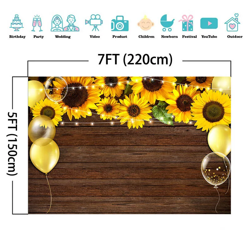 Baby Shower Background Wood Plank Sunflower Background Decoration Style Child Portrait Photo Background Photography Studio