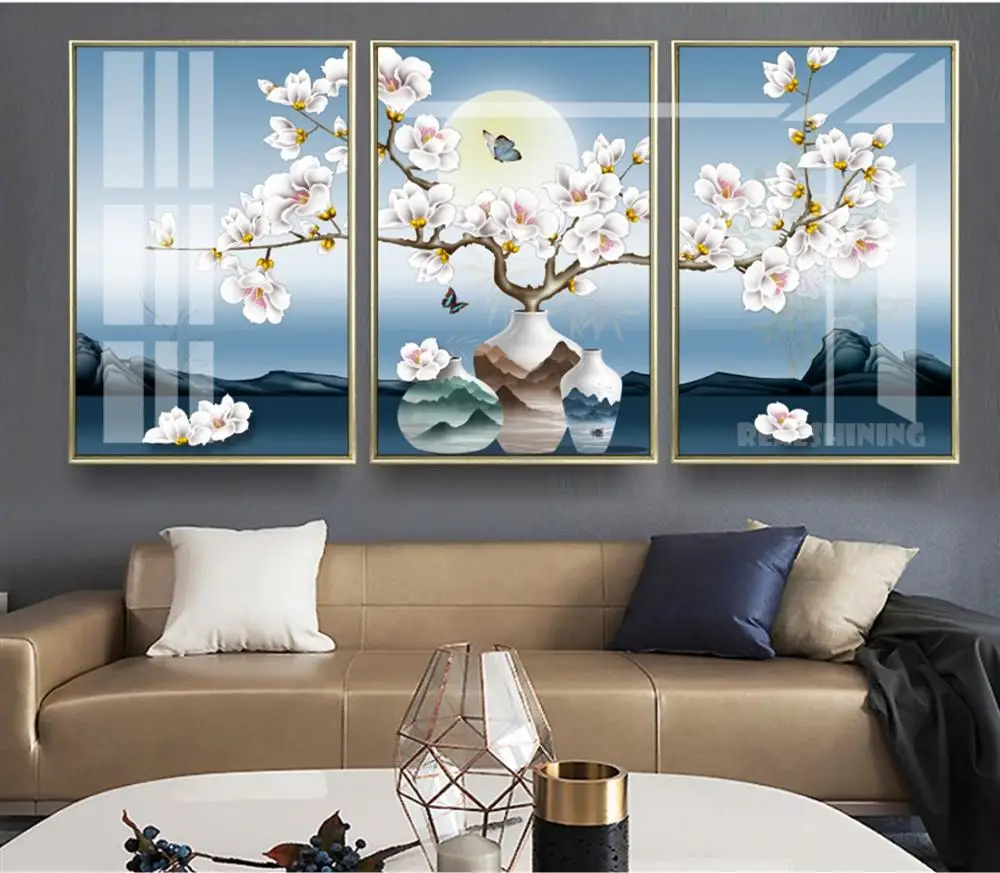 

5D Diy Full Diamond Painting cross-stitch Peach Blossom Bottle Sakuras Tree Moon Night Montain 3 pcs Embroidery art N1114