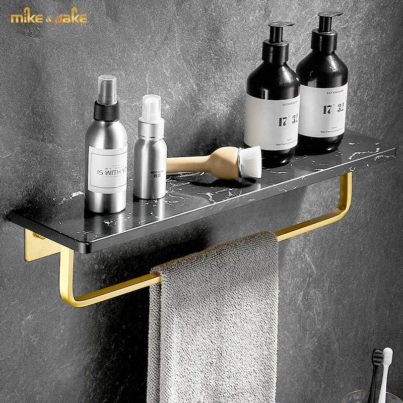 Bathroom black Marble shelf Nordic bathroom wall toilet paper holder toilet towel shelf rack robe hooks bathroom shelf