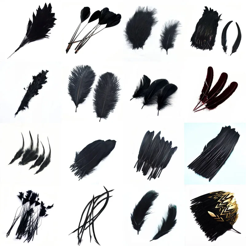 20pcs Black Ostrich Goose Feathers for Crafts Party Decoration DIY Dyed pheasant Feather for jewelry making home Wedding Plumes