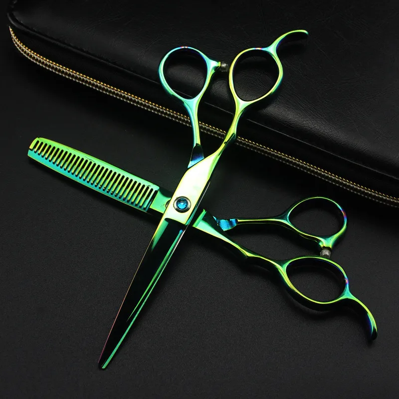 professional Japan 440c left handed 6 '' green hair scissors haircut thinning barber makas cutting shears hairdresser scissors