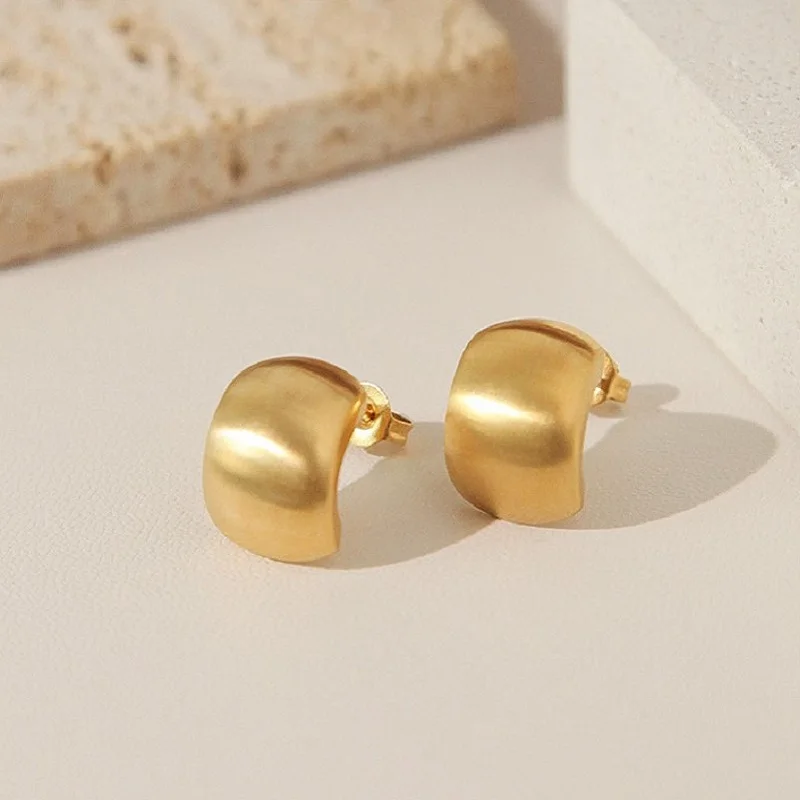 New PVD 18k Gold Plated Stainless Steel Style Classic Brush Surface Small Hoop Stud Earrings for Women Girl Trendy Jewelry Gift