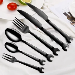 High-end luxury Plating Stainless Steel Tableware Steak Knife Dinner Fruit Dessert Long Fork Tea Spoon Creative Wrench shape