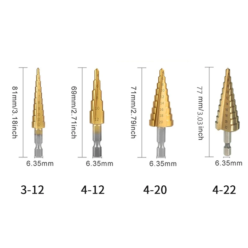 4-32MM HSS Titanium Coated Step Drill Bit Drill Power Tool Wood Hole Milling Cutter High Speed Metal Cone