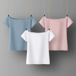 Donne Sweetshirts Slash Neck t-shirt per donna manica corta estate abbigliamento donna cotone kawaii vestiti