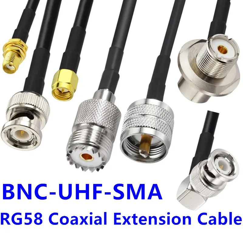 JXRF Connector BNC Male SMA to PL259 UHF Connector Extension Cable Copper Feeder Wire for Coax Coaxial  RG58 Cable assemblies