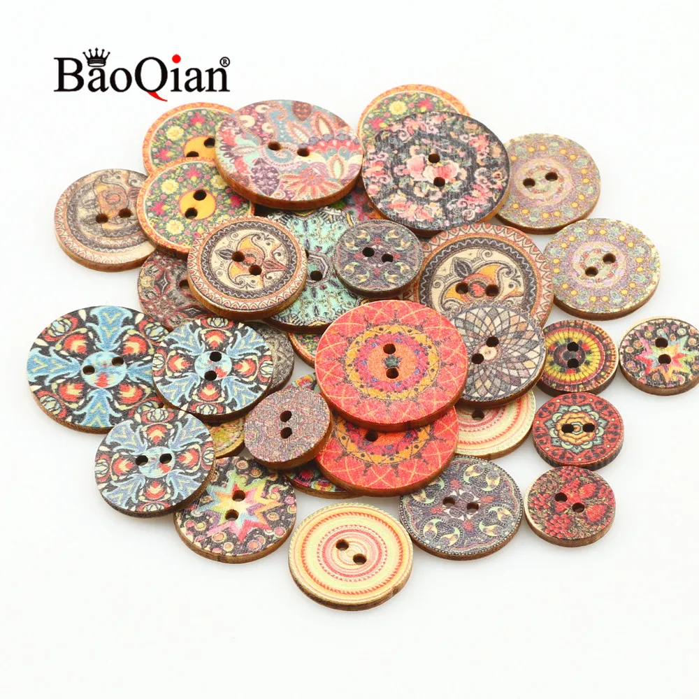 

50pcs 15/20/25mm Retro Pattern Wooden Home Sewing Button Accessories DIY Fashion Clothing Decoration Scrapbook