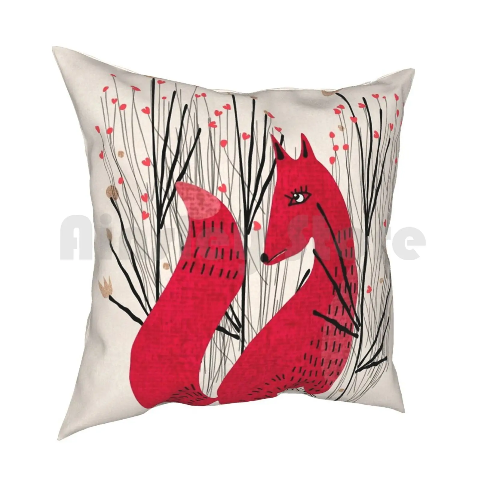 Fox In Shrub Pillow Case Printed Home Soft DIY Pillow cover Whimsical Kids Art Babys Fox Illustrations Cute Fox Pets Funny