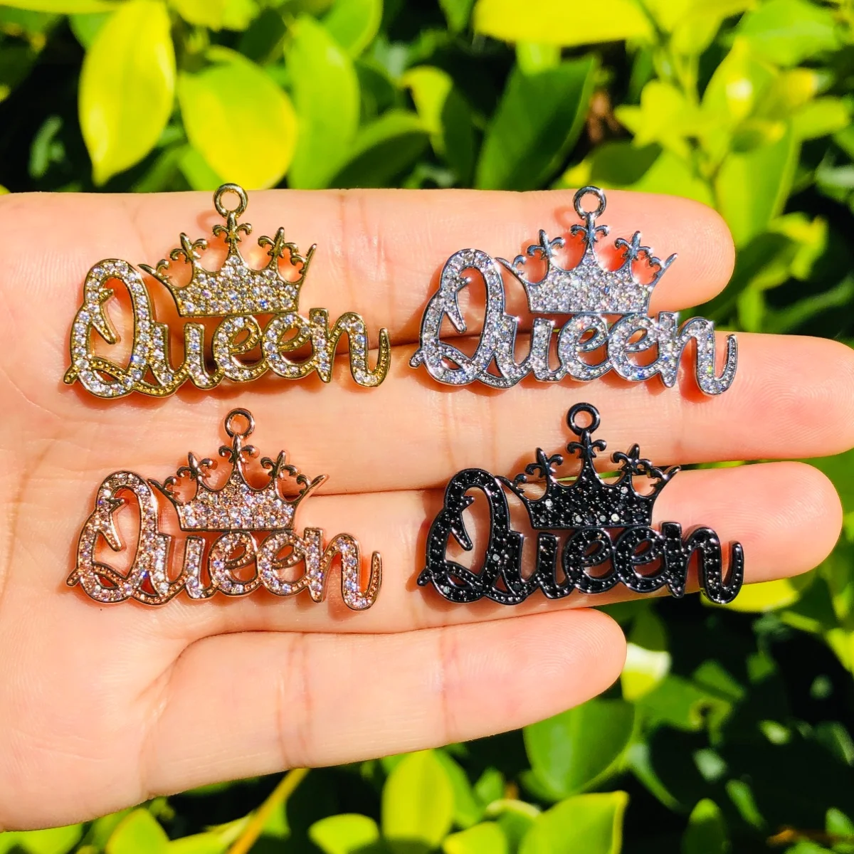 

5pcs Crown QUEEN Word Charm for Women Bracelet Girl Necklace Making Cubic Zirconia Brass Pave Letter Pendant Handcrafted Jewelry