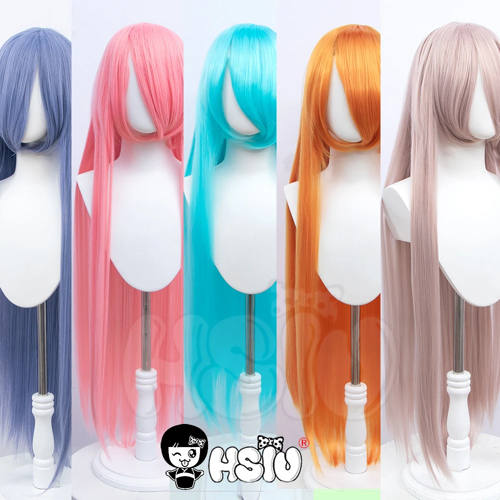 HSIU-Peluca de Cosplay de 100Cm de largo, pelo sintético resistente al calor, pelucas de fiesta de Anime, 42 colores coloridos, Red de Peluca de marca