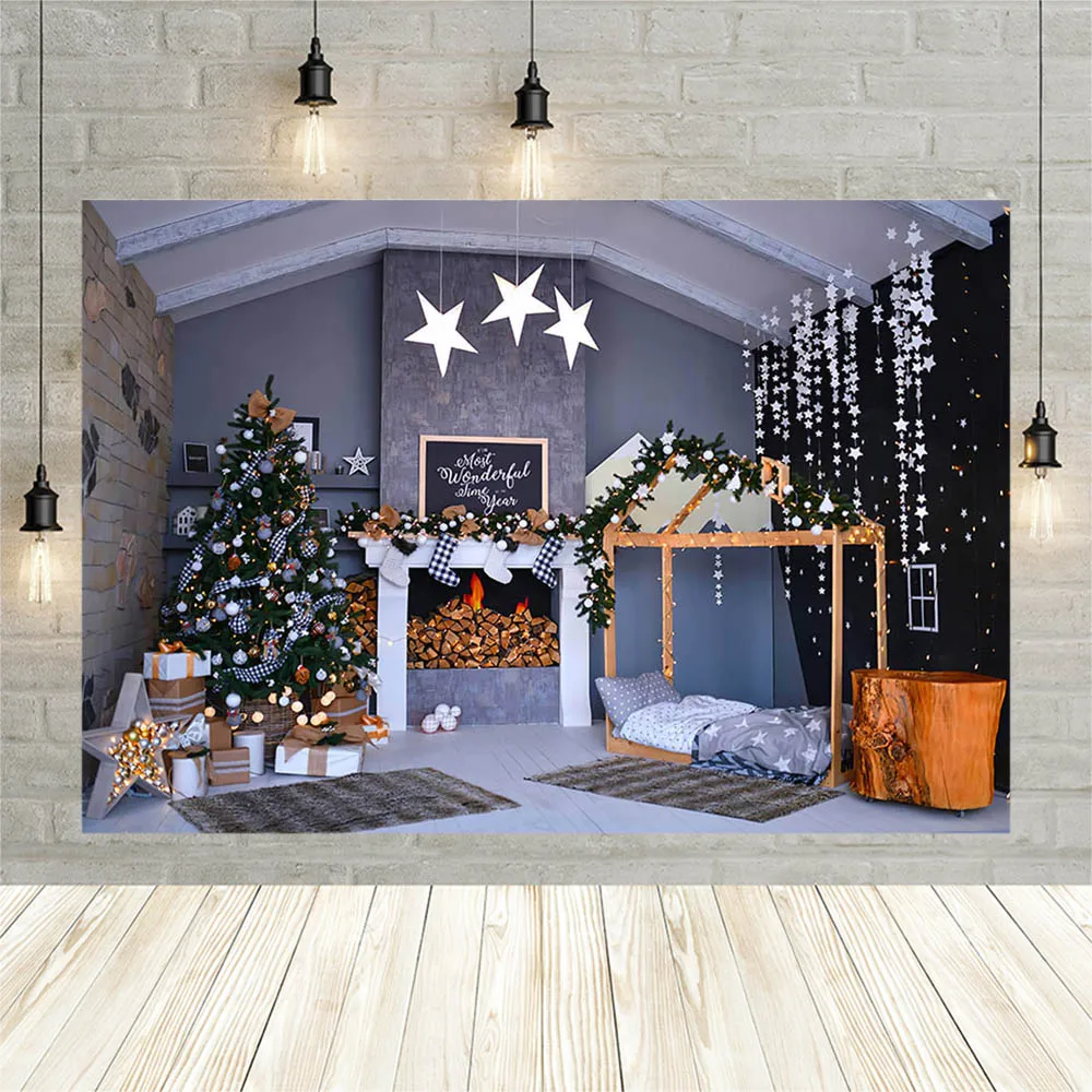 Avezano Christmas Background For Photography Wonderful New Year Silver Stars Gray Wall Portrait Backdrop Photo Studio Photophone