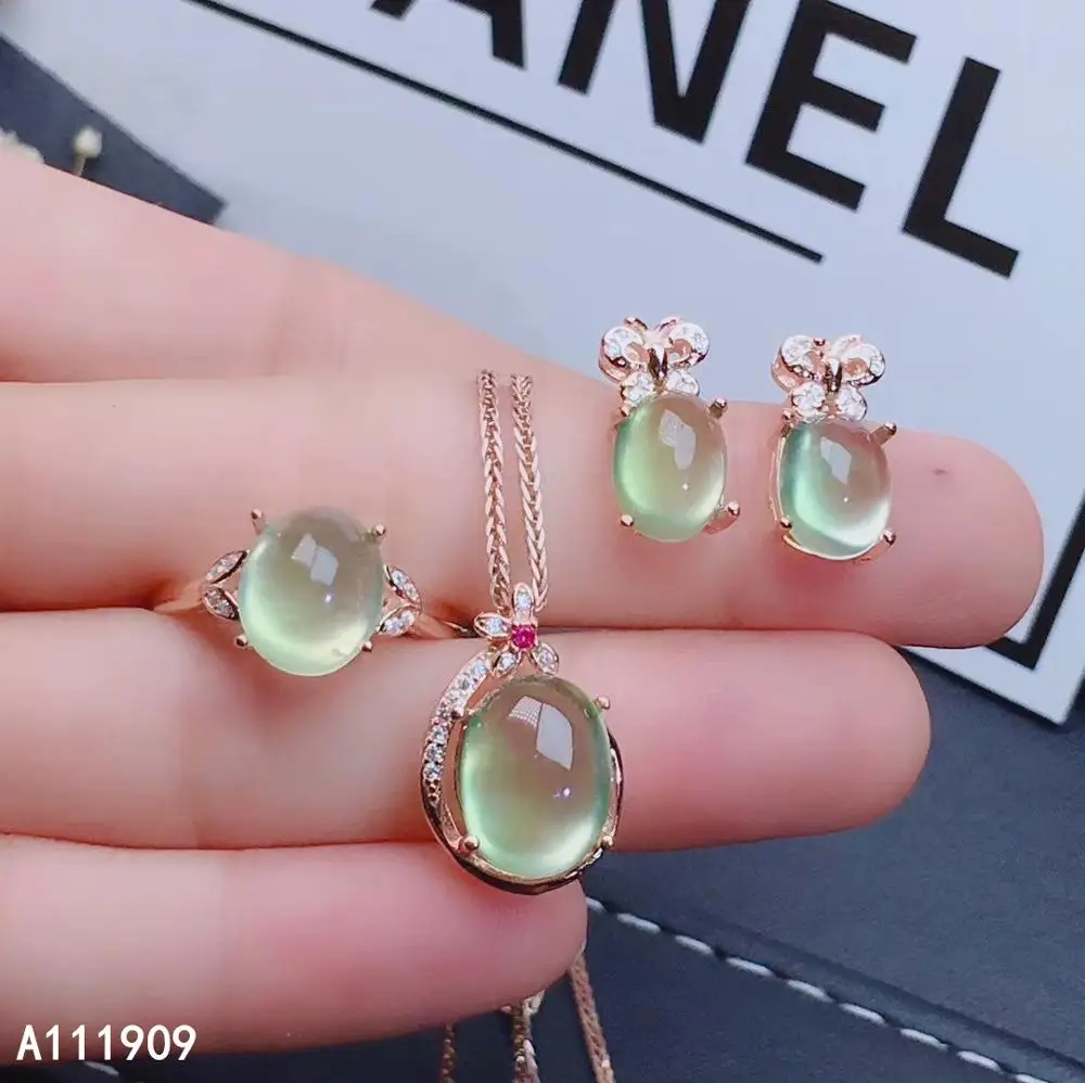 

KJJEAXCMY boutique jewelry 925 sterling silver inlaid Natural Prehnite Necklace Ring Earring Suit Support Detection