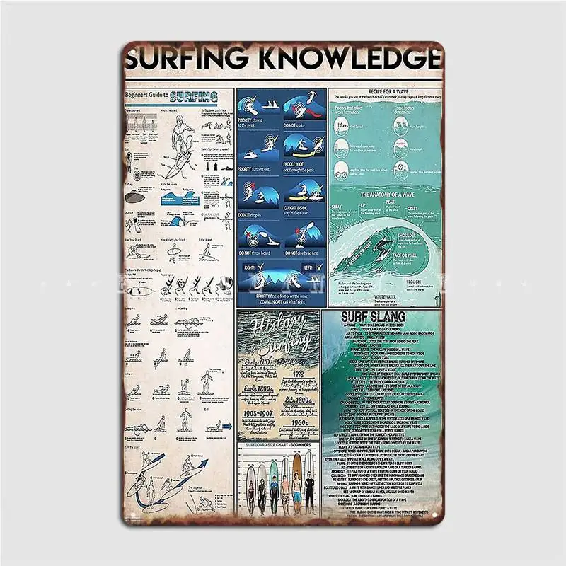 Surfing Knowledge Metal Sign Cinema Kitchen Garage Club Funny Wall Decor Tin Sign Poster