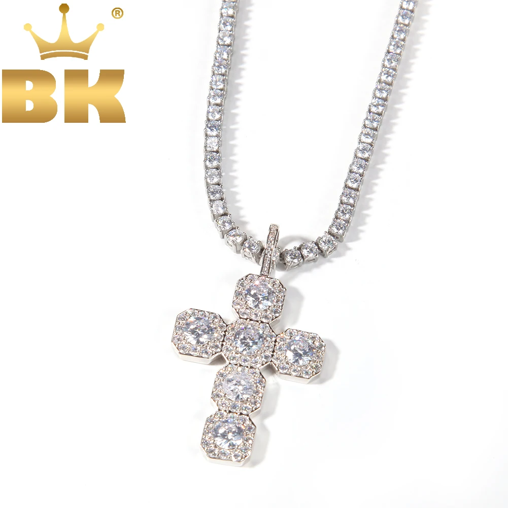 

THE BLING KING Hiphop Baguettecz Crystal Zircon Stone Cross Pendant Necklace Iced Out Cubic Zirconia Jewelry Party Necklace