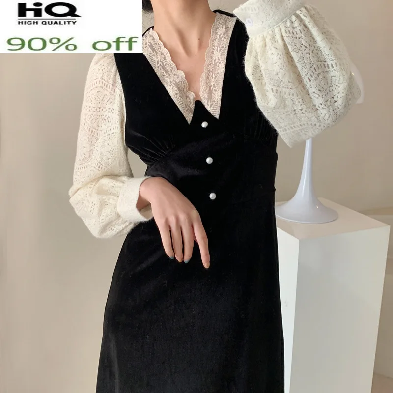 

High Quality Black Dresses for Women Korean Elegant Dress Female Long Sleeve Dress Spring Autumn 2022 Vestido De Mujer Pph3726