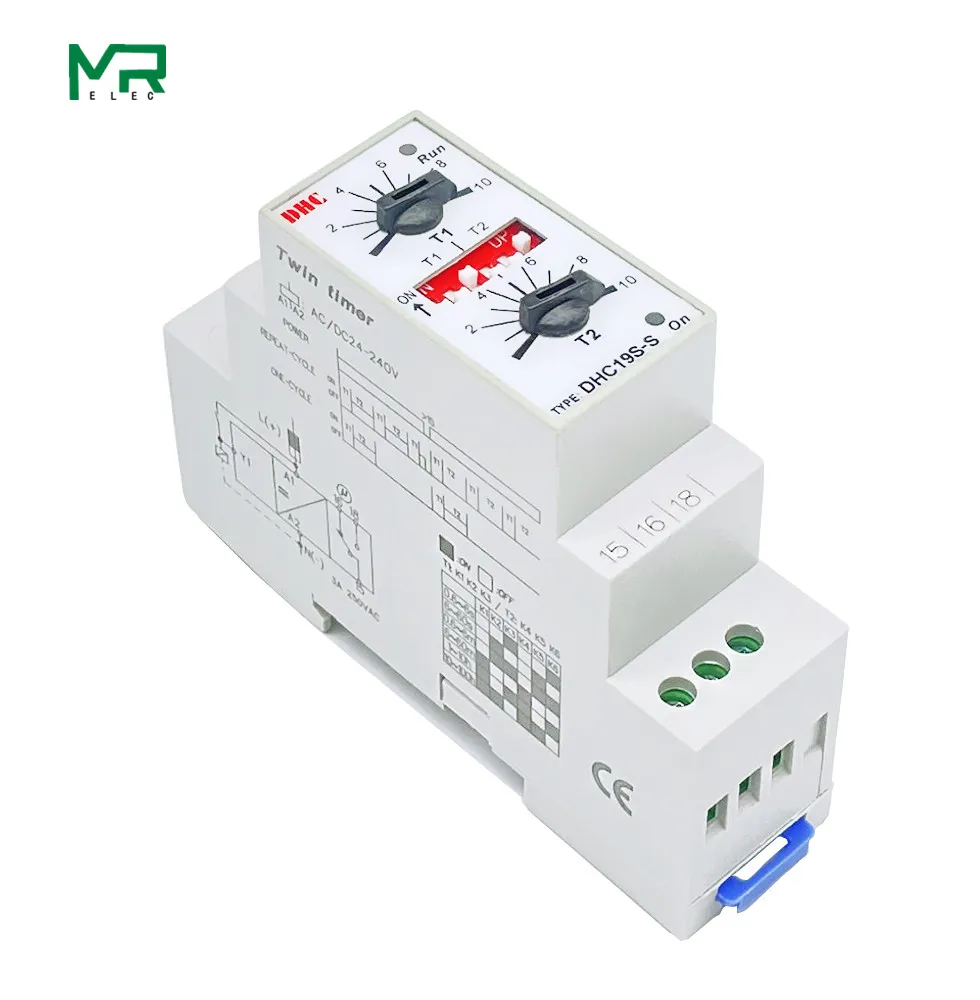 DHC19S-S Double Set Repeat Cycle DIN Rail Mouting Time Relay AC/DC24-240V Input Timer