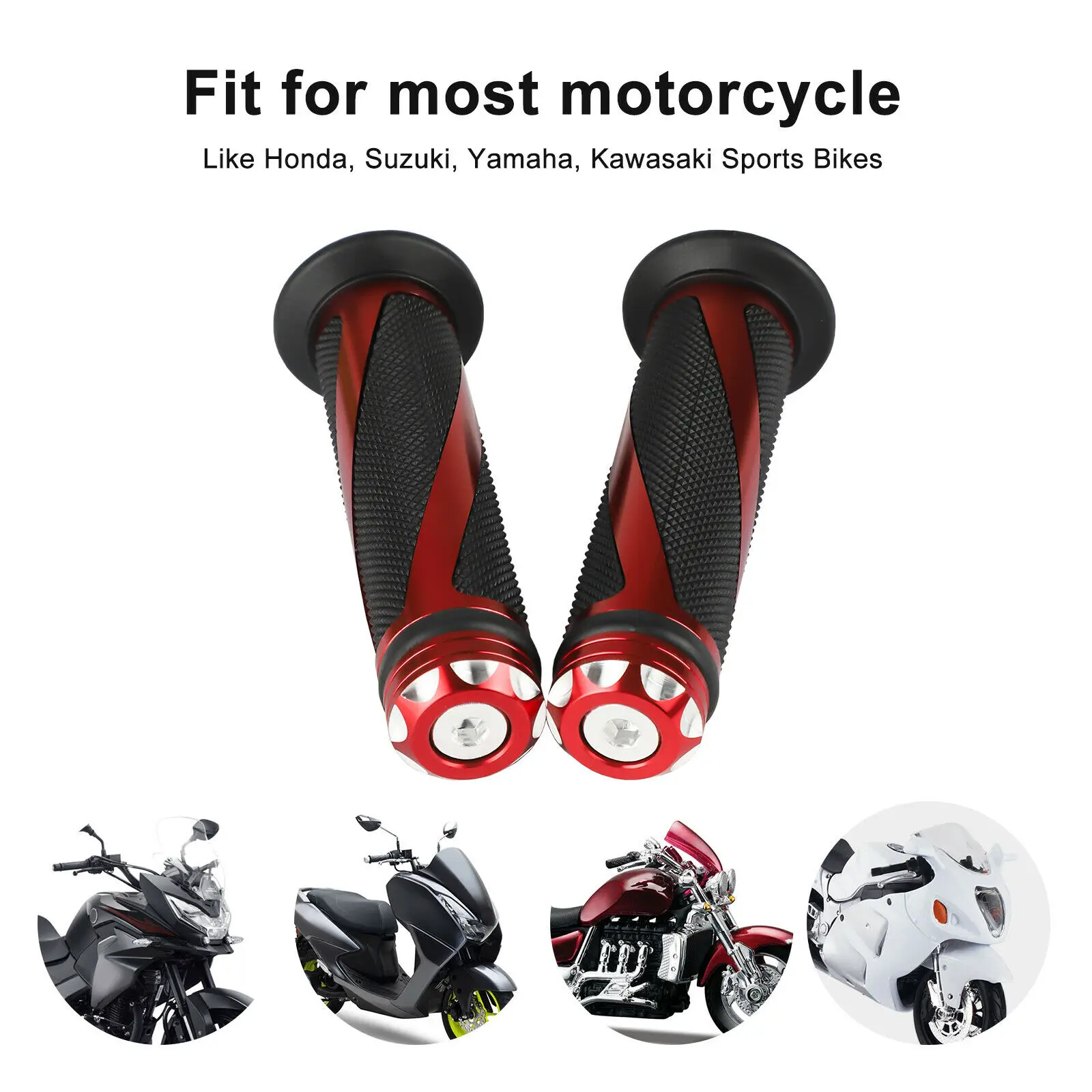 

7/8" 22MM Universal Motorcycle Handlebar Grips, Comfortable Non-Slip Rubber for Kawasaki for Honda for Suzuki for Yamaha