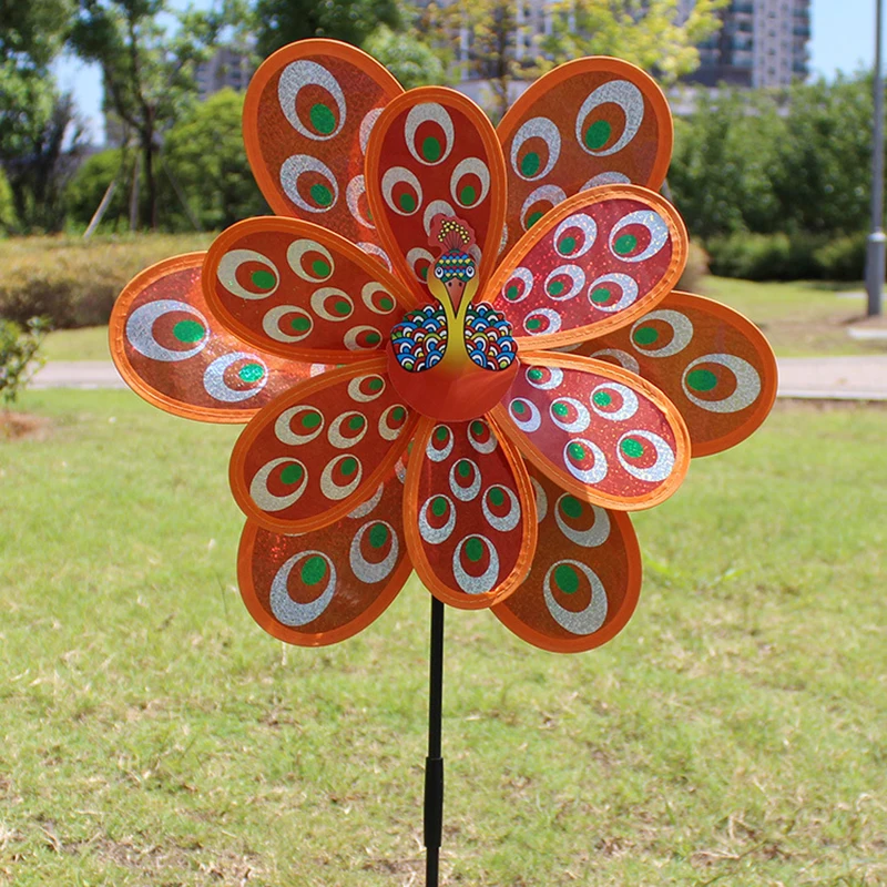 Wind Spinners Peacock Laser Sequin Easy Spinning Kinetic Wind Spinners Sculpture Stake Decoration for Outdoor Yard Trawnik Garden