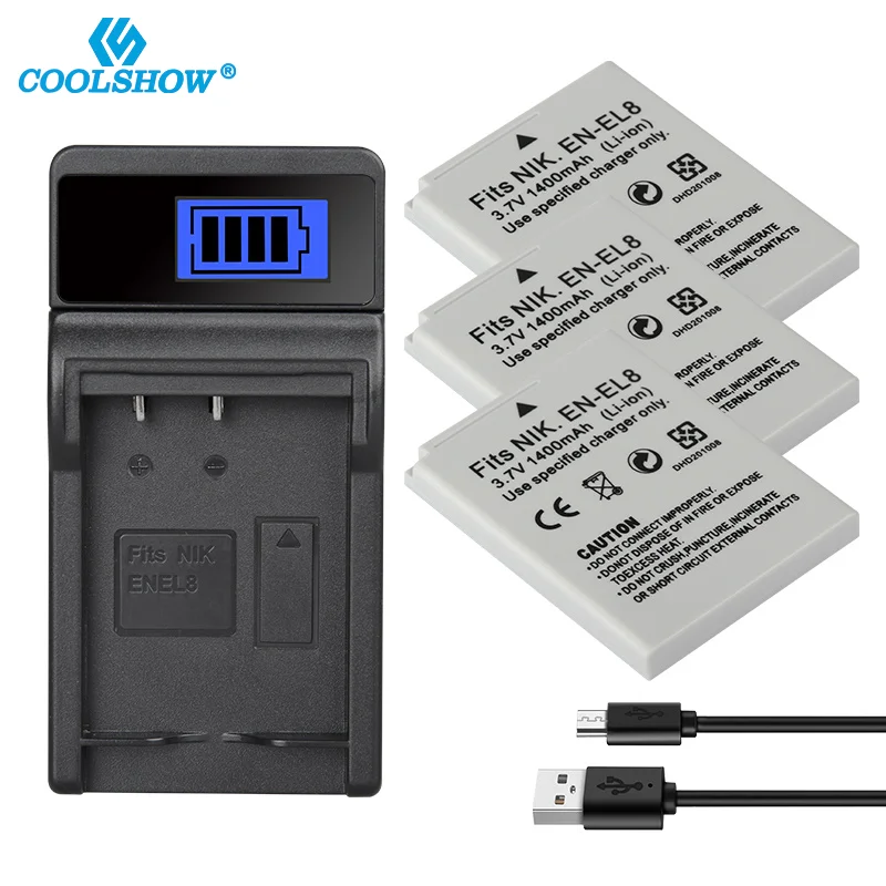 EN EL8 ENEL8 EN-EL8 Nikon COOLPIX P1 P2 L1 L2 S1 S2 S3 S4 S5 S6 S7 S7C S8 S9 S51 S50 S52 1400mAh