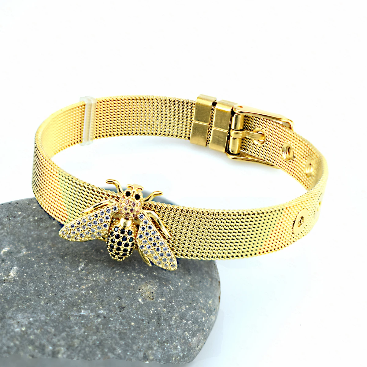 Stainless Steel Mesh Strap Bee Zircon Bracelet Fashion Bracelet Wholesale Bulk Stainless Steel Jewelry Ladies Bracelet