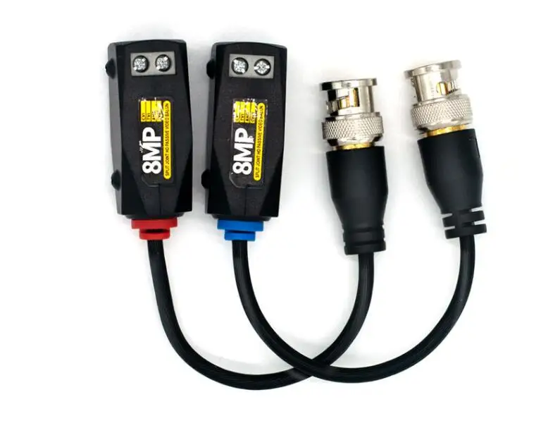 Conector Balun de vídeo pasivo HD de 8MP, transmisión de un solo canal, señal de vídeo Cctv para Cable trenzado AHD/CVI/TVI, 1 par