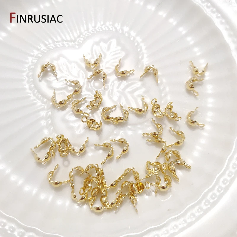 3mm/4mm Calotte Crimp Bead Tip Knot Cover 14K Gold Plated Connector Clip Clasp Fittings Component Double-Cup Bead Tips Wholesale