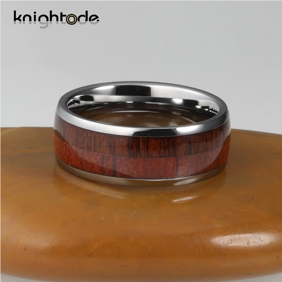 Tungsten Carbide Wedding Band Mixed Wood For Men Women Couples Engagement Ring Dome Polished Comfort Fit 3 Colors To Choose From