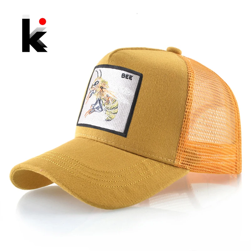 Snapback Mesh Baseball Cap Men Outdoor Casual Visor Bone Casquette Women's Fashion Trucker Cap With Bee Patch Unisex Hip Hop Hat