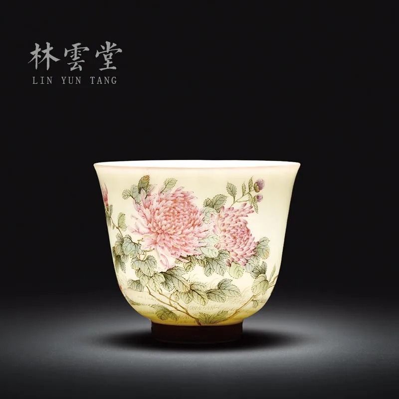 manual hand-painted ceramic cups pastel resists the frost lingyun chrysanthemum cup sample tea cup jingdezhen bell