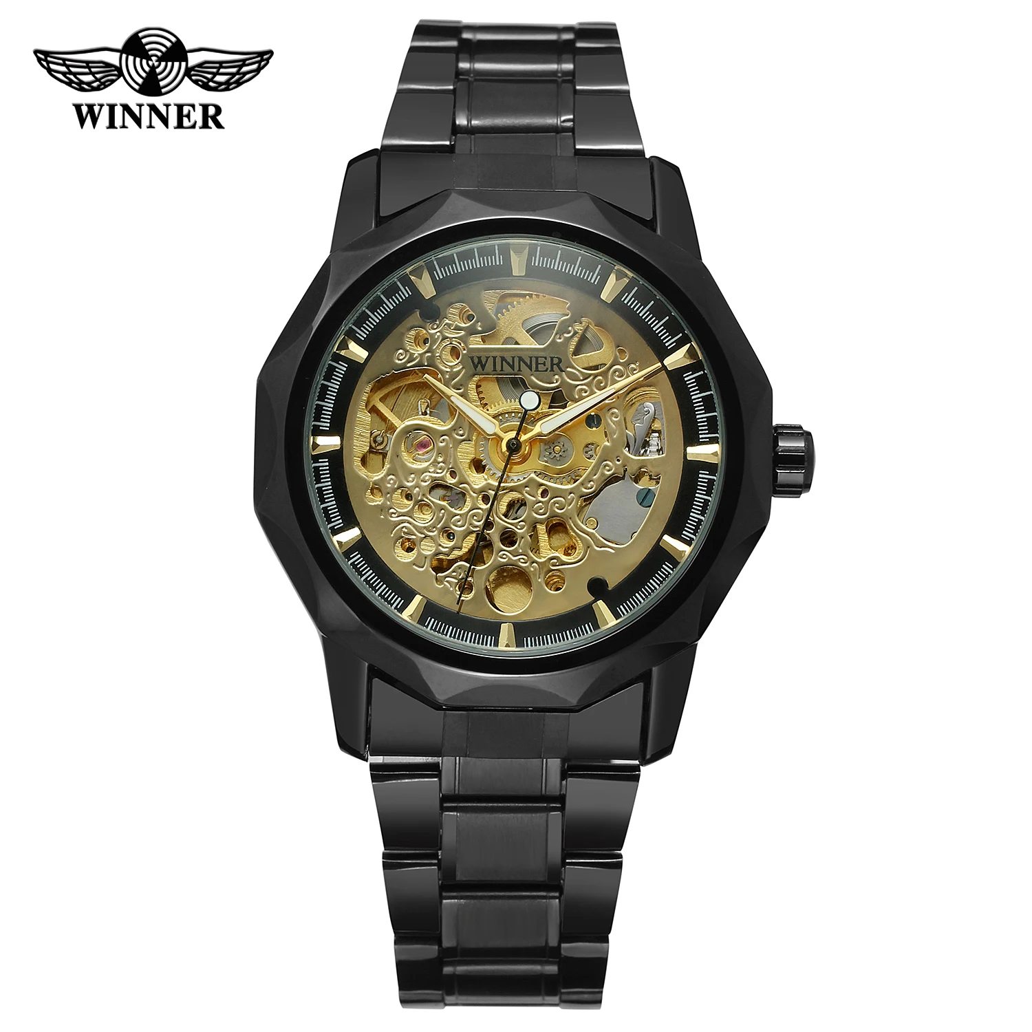 WINNER Fashion trend men's and women's watches folding buckle stainless steel strap watches automatic mechanical wrist watches