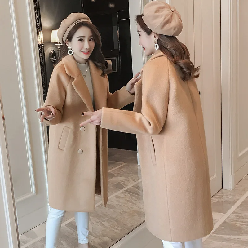 Abrigo largo de lana para mujer, chaqueta holgada de estilo inglés, elegante, de lujo, de color liso, para invierno, 2021