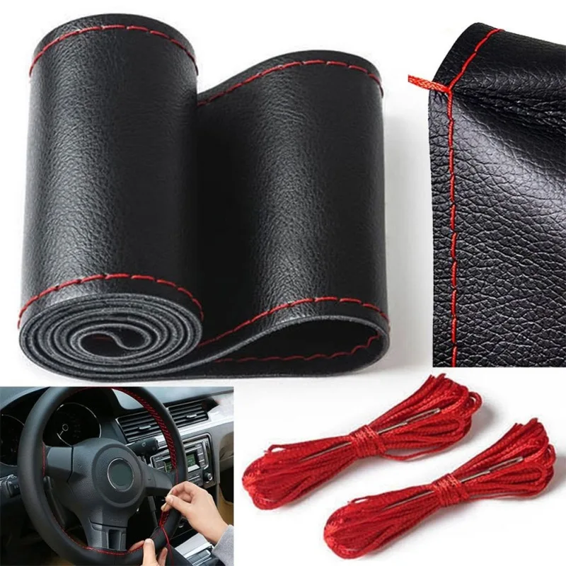 Nice Car Interior Accessories 37cm/38CM DIY Steering Wheel Covers soft Leather braid on the steering-wheel of Car New