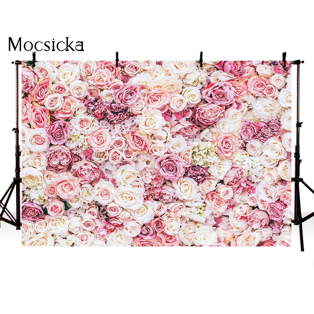 Mocsicka Floral Wall Photography Backdrop Rose Sweet Girl Women Bride Wedding Valentine's Day Background Decoration Photo Studio