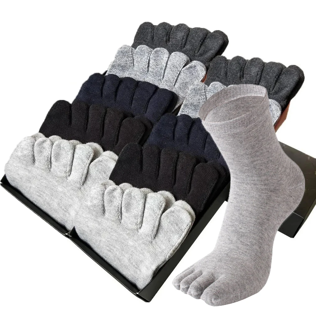 20 Pieces=10 Pairs /Lot Unisex Big Size 5 Finger Socks Set Man Autumn And Winter Cotton Men Black Toe Socks With Separate Toes