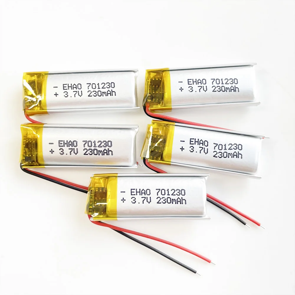 5 szt. 3.7V 230mAh litowo-polimerowa LiPo akumulator 701230 do Mp3 długopis z funkcją nagrywania słuchawki z Bluetooth zestaw słuchawkowy