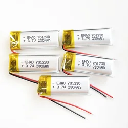 5 szt. 3.7V 230mAh litowo-polimerowa LiPo akumulator 701230 do Mp3 długopis z funkcją nagrywania słuchawki z Bluetooth zestaw słuchawkowy inteligentny zegarek