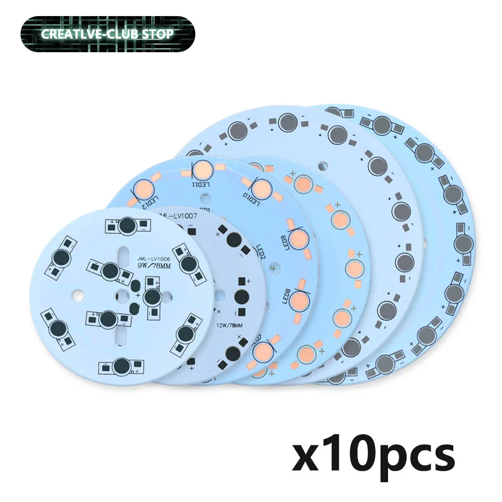 10 szt. Płytka PCB LED z okrągłą aluminiową podstawą, radiator wysokiej mocy 1W 3W 5W 7W 9W 12W 15W 18W 21W 24W do samodzielnego montażu żarówek LED i diod.