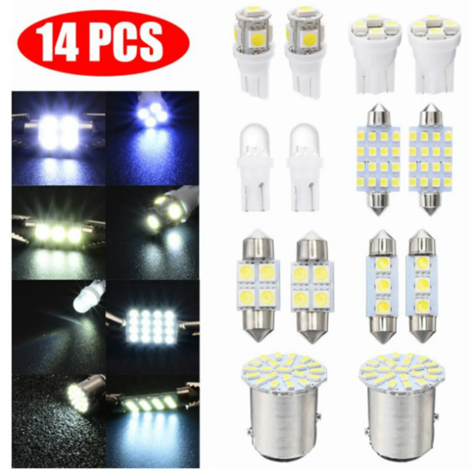 

14Pcs T10 5050 smd LED Bulbs Canbus Car Interior Map Dome Lights Parking Light License Plate Light Reversing Light Signal Lamp