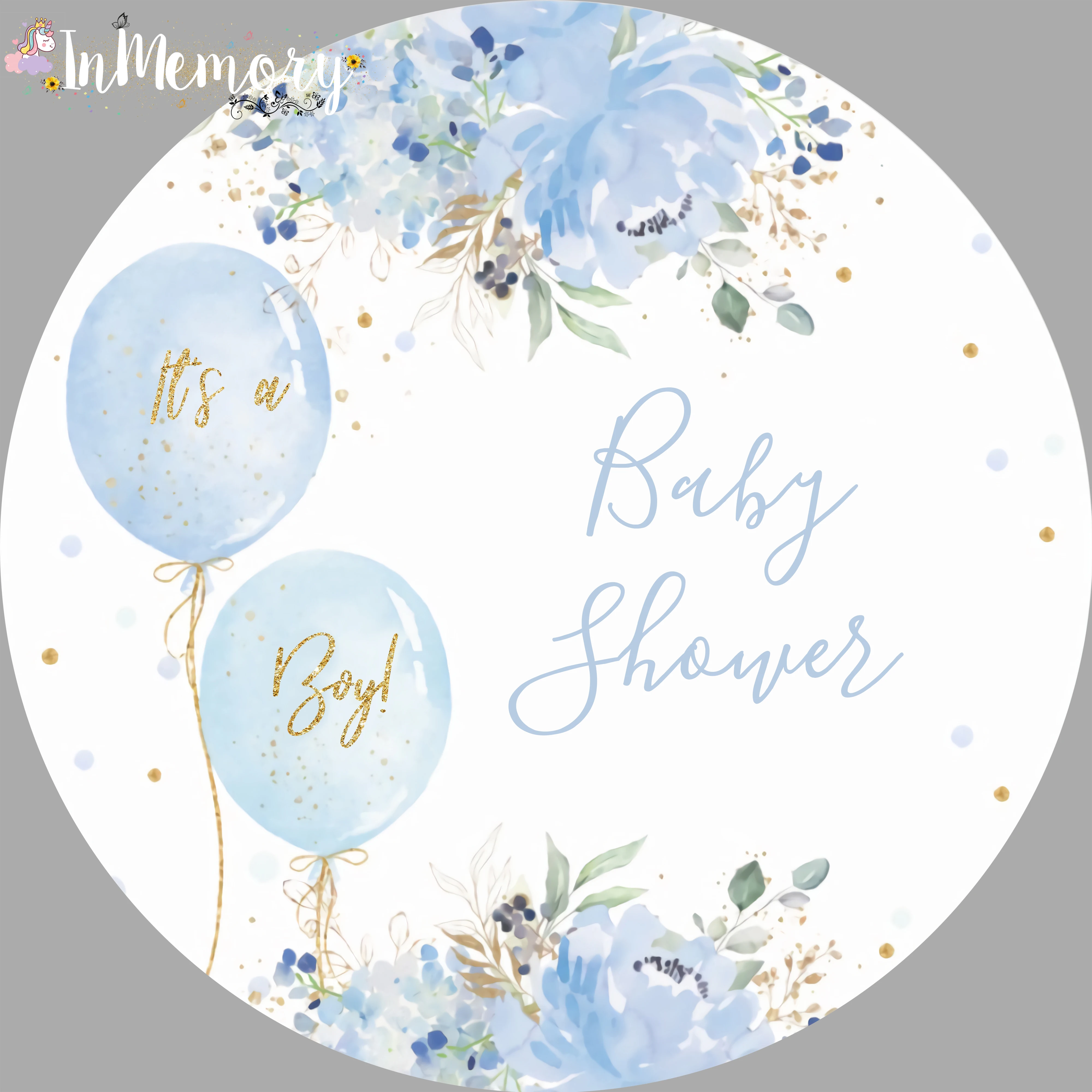 To chłopiec Baby Shower okrągłe tło niebieskie kwiaty balony fotograficzne tło przyjęcie cukierki do dekoracji stół baner