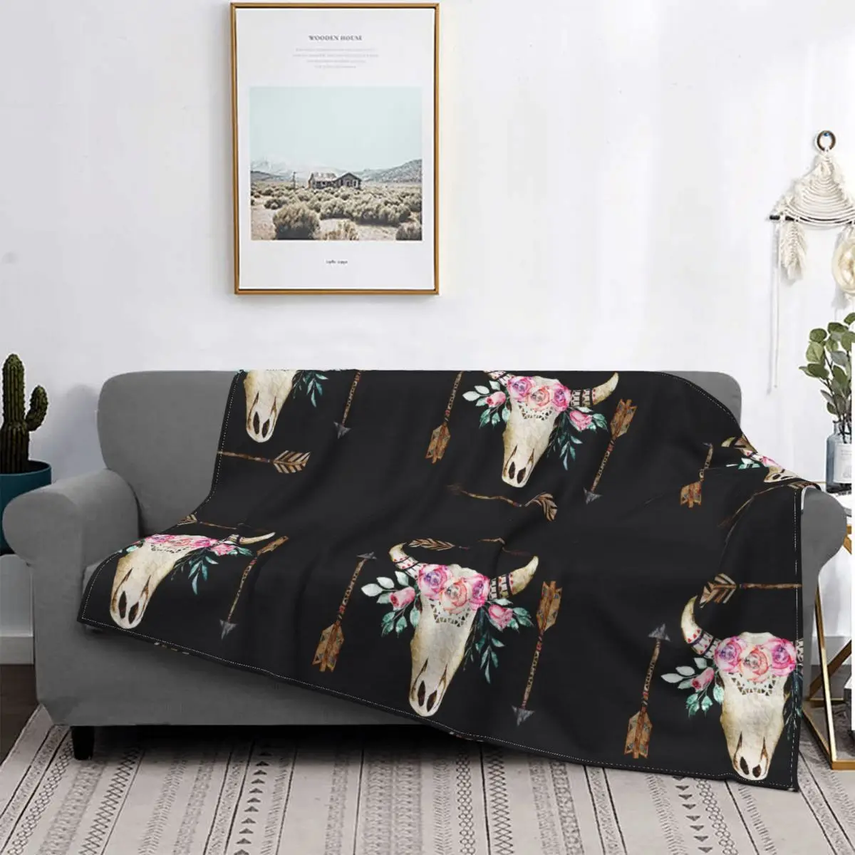 

Buffalo Skull And Arrows Pattern Blankets Fleece Decoration Ultra-Soft Throw Blankets for Bedding Bedroom Plush Thin Quilt