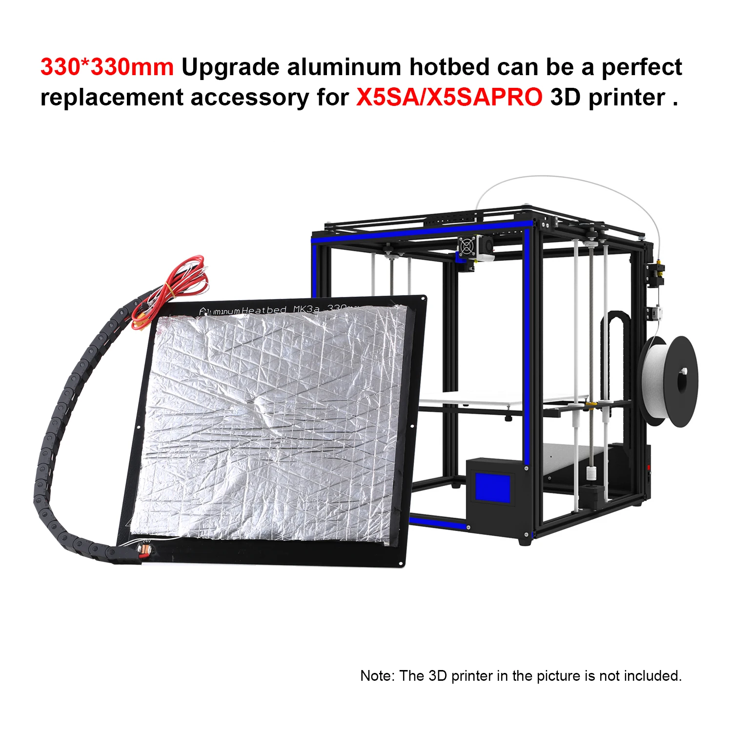 Tronxy 24V 3D Printer Upgrade Hotbed MK3 Heating Platform Aluminum Plate 330*330*3mm with Wire and Insulated Cotton for X5SA