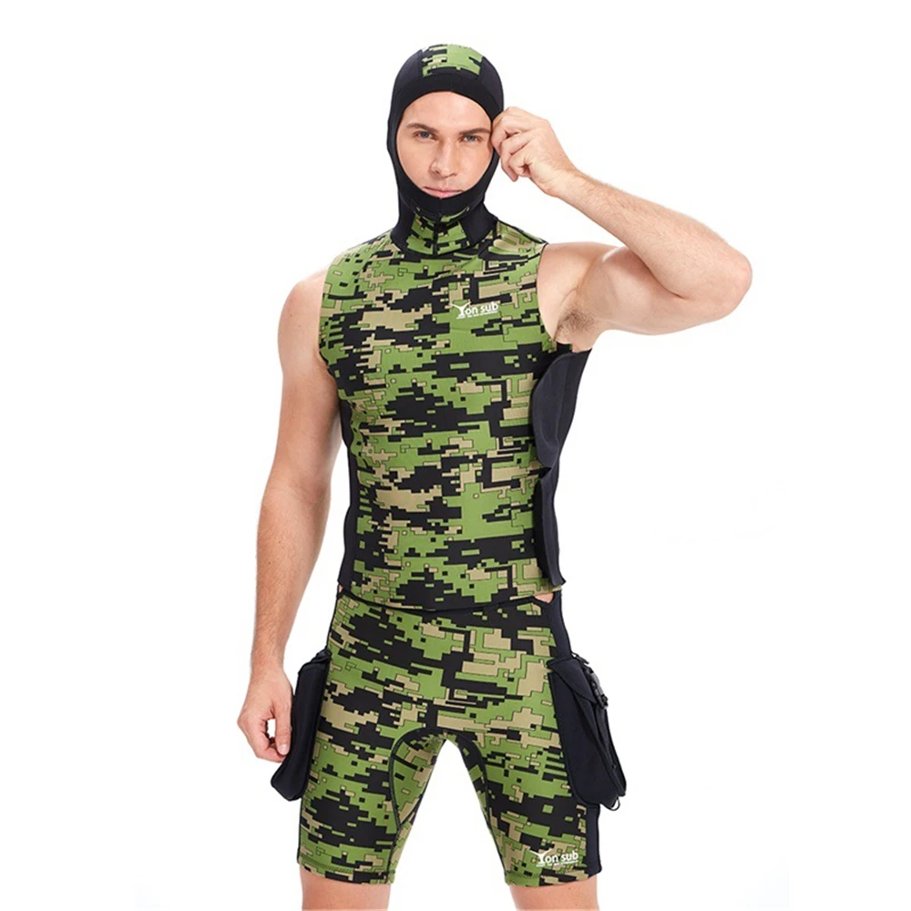 

Fly Fishing Waders Camouflage Short Sleeve Fission Hooded Neoprene Submersible Suit For Men Keep Warm Waterproof Diving Suits