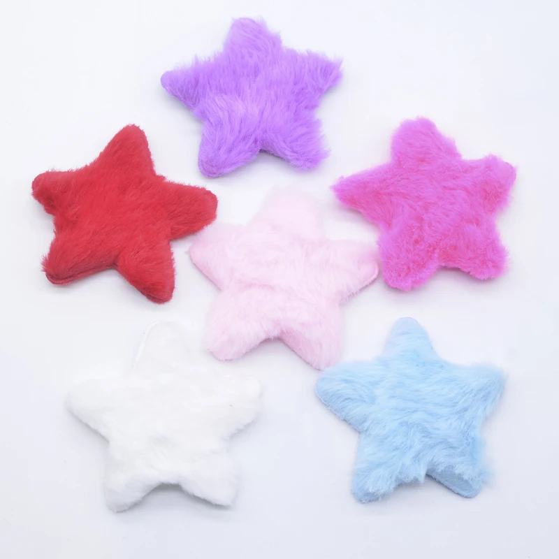 12Pcs 65mm Padded Plush Furry Star Applique for DIY Headwear Hair Clips Bow Accessory Handmade Clothes Hat Sewing Patches Decor