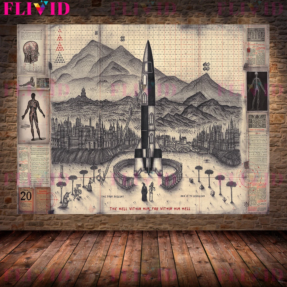 Witchcraft Wall Art Canvas Painting, Scientific Diagrams, Fall of Man and War in Heaven Posters, Print Decoration, Unframed