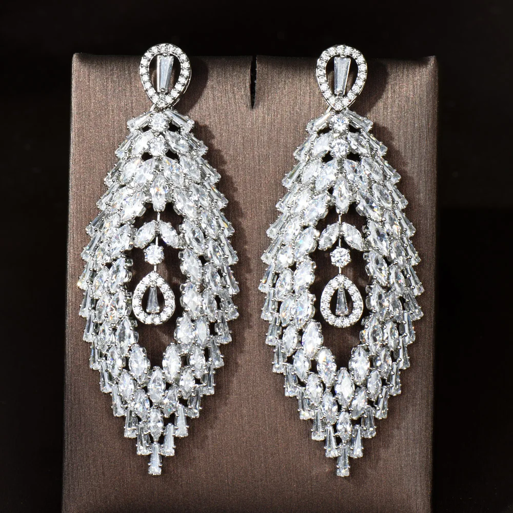 

HIBRIDE Trendy Clear Big White Water Drop Cubic Zirconia Women Long Drop Earrings Brazil Style Party Brincos Bijoux Gift E-1045