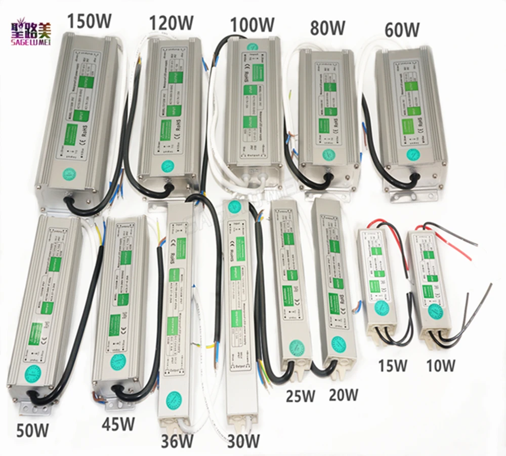 Led Driver Transformer Power Supply Adapter AC110-260V to DC12V/24V 10W- 100W Waterproof Electronic outdoor IP67 led strip lamp