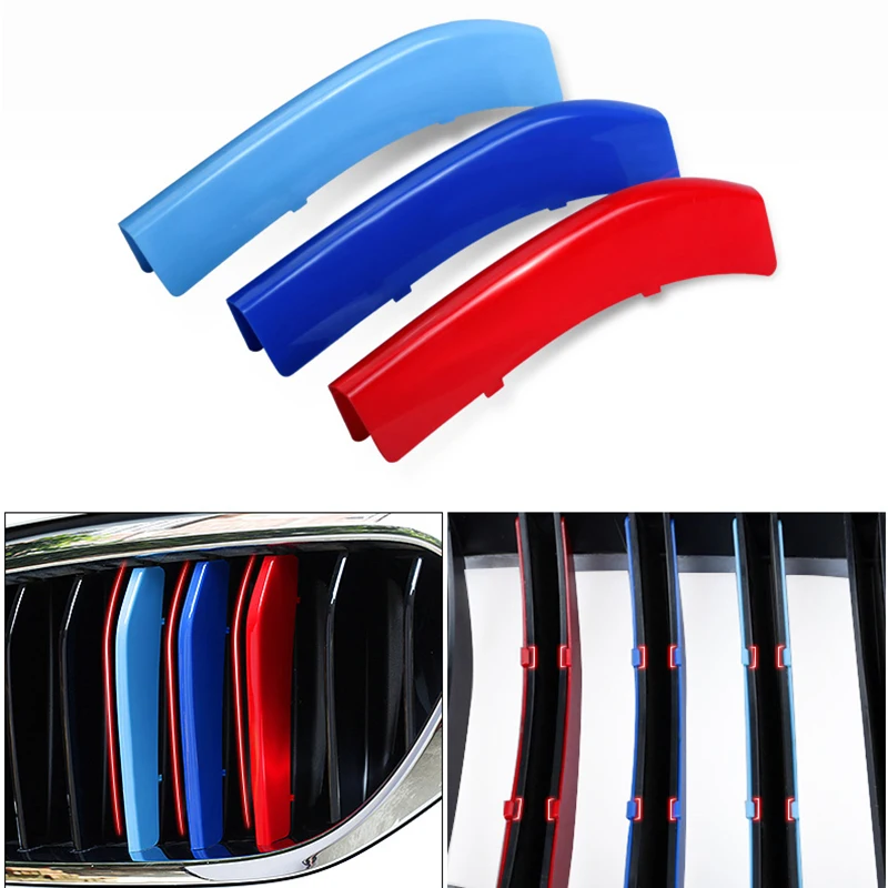 3pcs M Color Car Racing Grille Strip Trim Clip M Power For BMW X1 E84 F48 2009 2010 2011 2012 2013 2014 2015 2016 2017 2018-2021