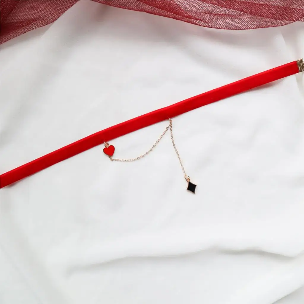 Red Series Velvet Tiny Heart Pendants Chokers Necklaces Red Wine Flower embroidery Neck Charm Necklace Lace Choker Women Jewelry image 6
